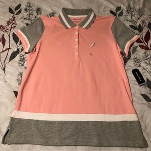 Women's Nautica Aloha Pink & Gray Short Sleeve Polo Shirt Size Large
